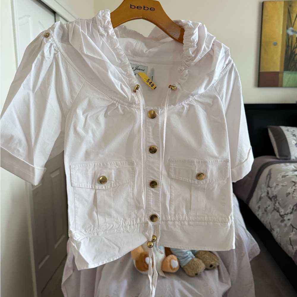 White Button-Up Jacket with Hood